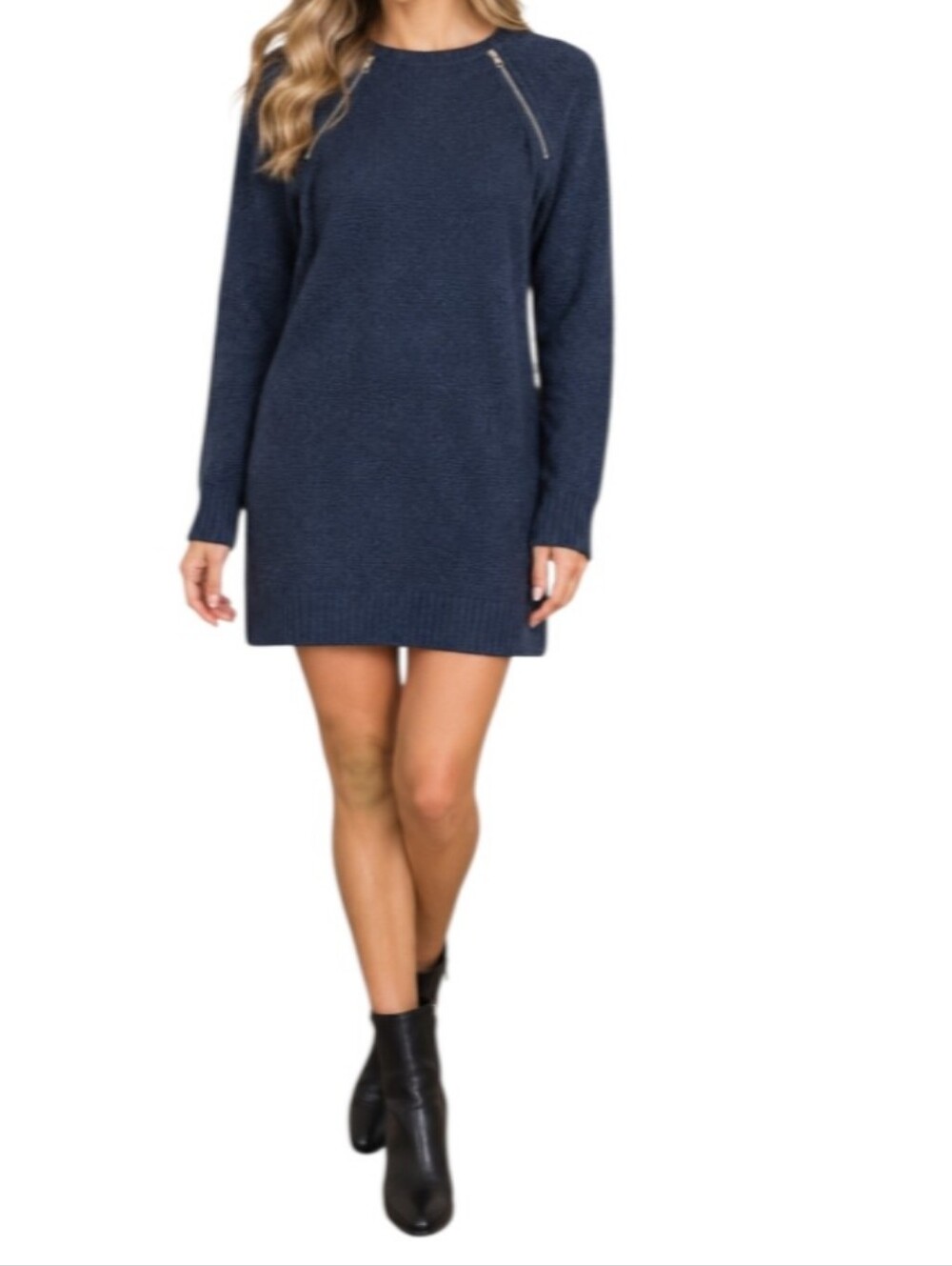 Abercrombie & Fitch Navy Zipper-Accent Knit Mini Dress-NWT